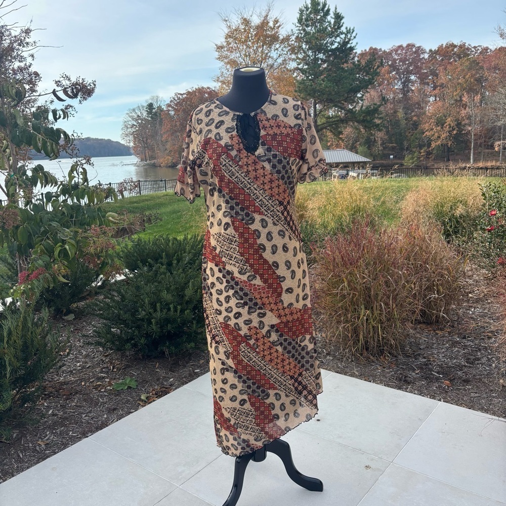 Vintage Expressions Boho Patchwork Midi Dress – Size M